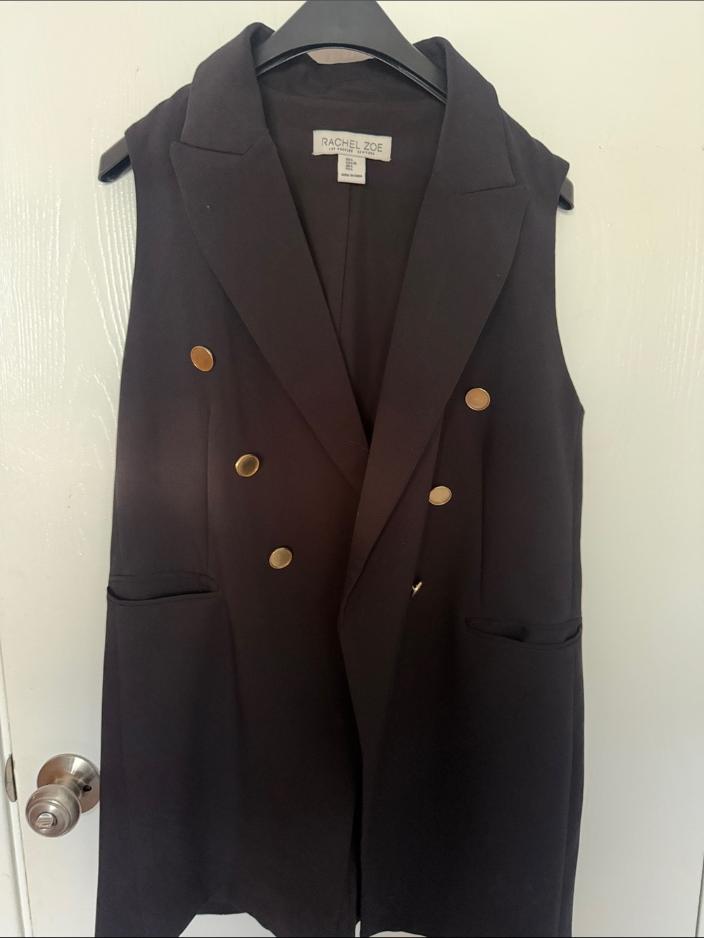 Rachel Zoe Black Double-Breasted Sleeveless Blazer Vest with Gold Buttons